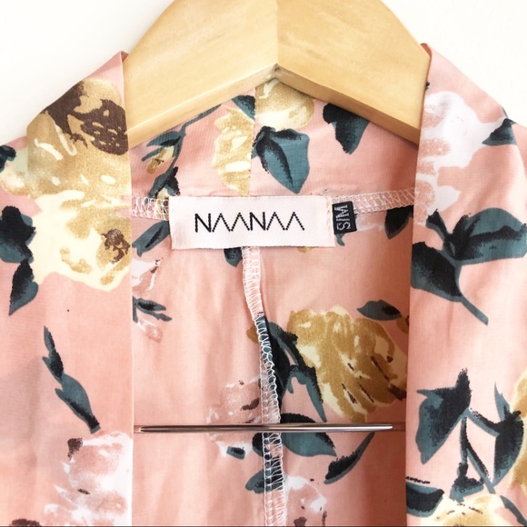 LF NAANAA Pink Rose Floral Fringe Kimono Cardigan - Picture 4 of 4